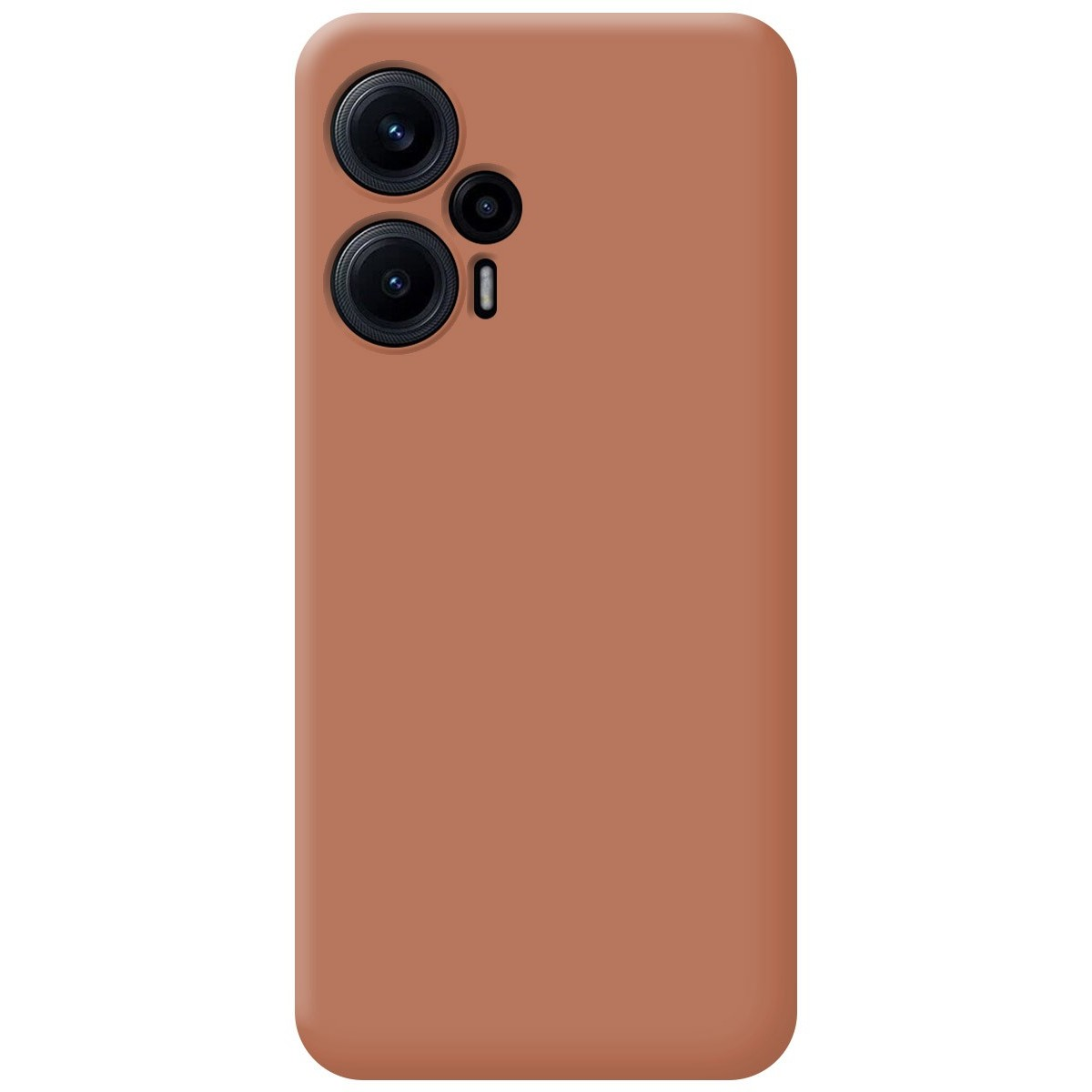 Una custodia per telefono marrone con tre obiettivi della fotocamera. Un design semplice e a tinta unita.