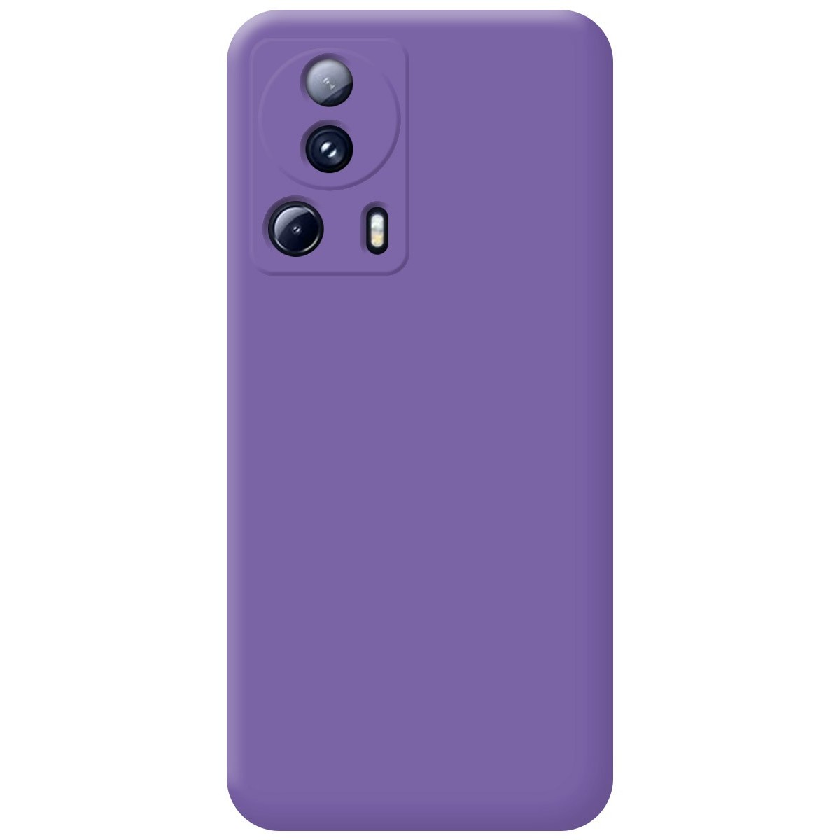 Custodia per telefono viola con tre fotocamere.
