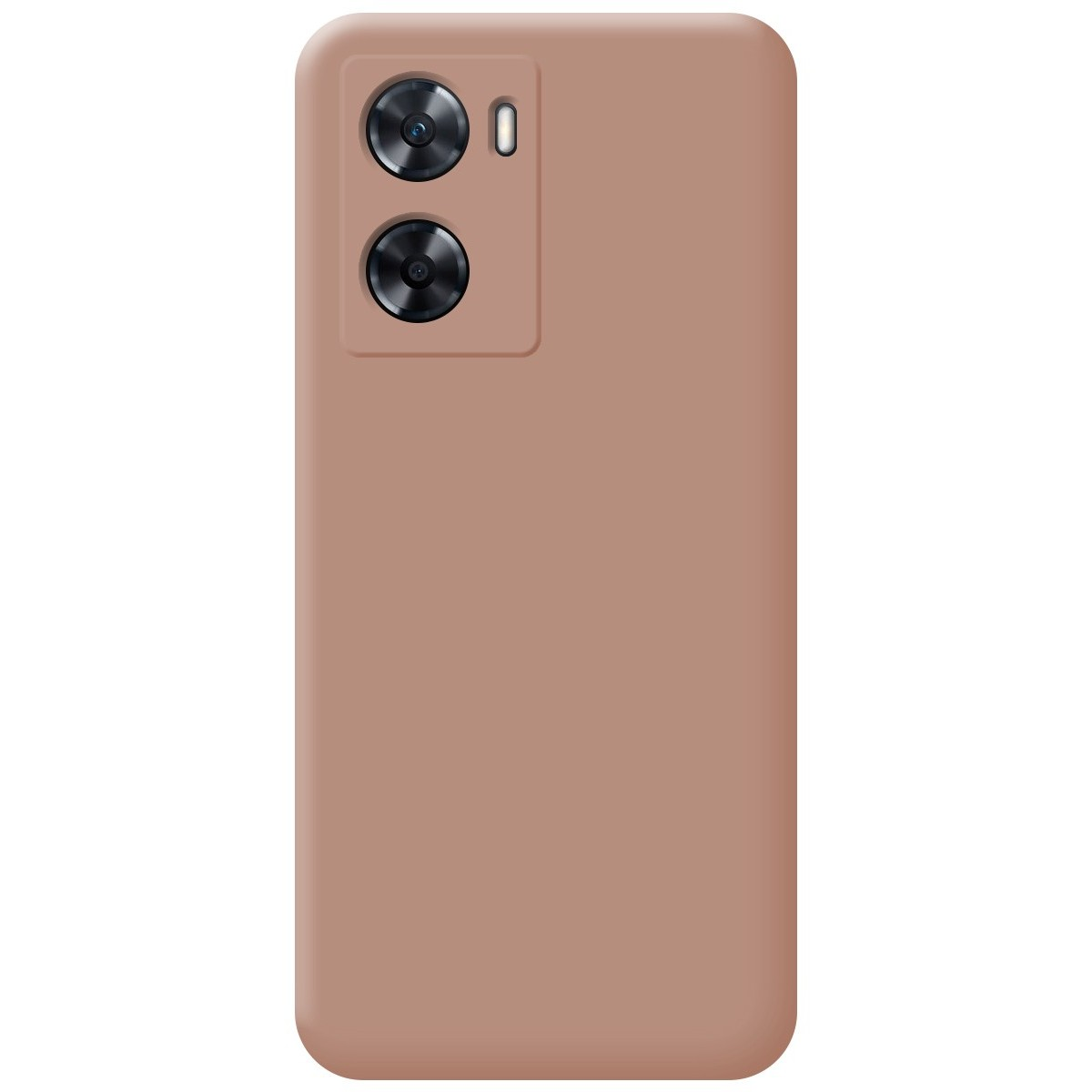 Custodia per telefono: colore rosa tinta unita con due lenti della fotocamera e un flash.