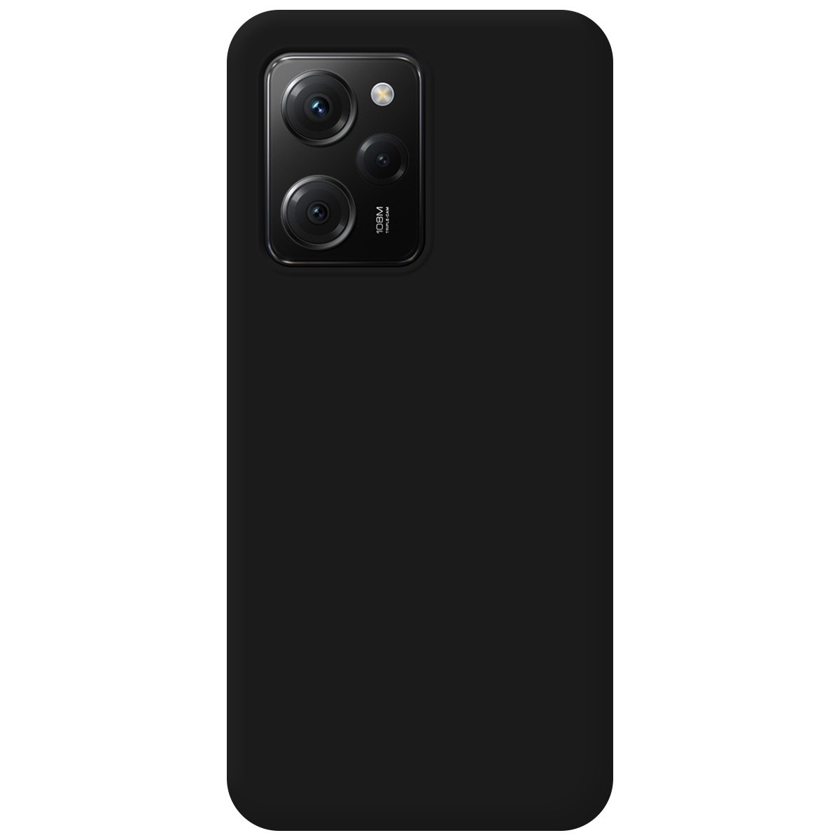Custodia nera per telefono. La custodia copre la parte posteriore del telefono e ha una configurazione a tripla fotocamera. La custodia è nera.