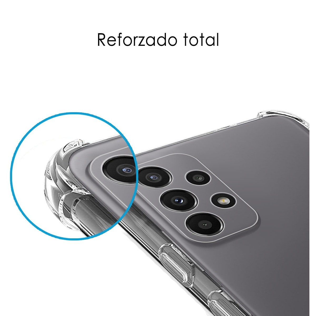 Primo piano dell'alloggiamento della fotocamera del telefono, evidenziando l'obiettivo e l'involucro.