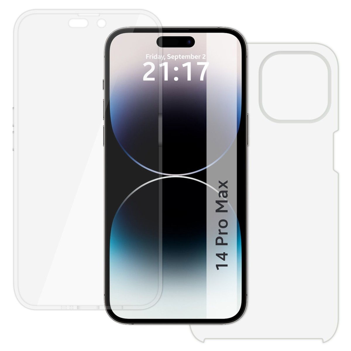 Proteggi schermo con uno schermo e una custodia, che mostra uno schermo del telefono.