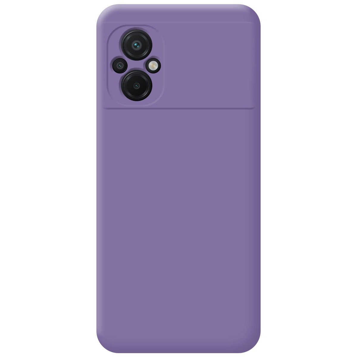 Custodia per telefono viola con un'ammaccatura per la fotocamera.