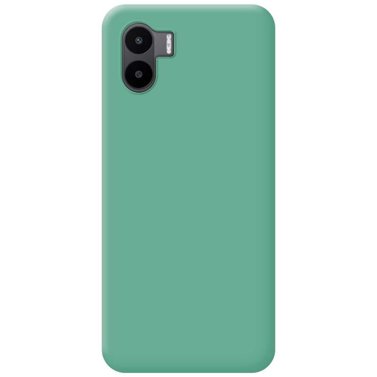 Una custodia per telefono verde menta. La parte posteriore del telefono ha una fotocamera.