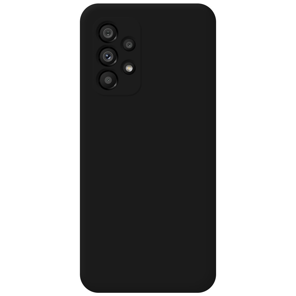 Custodia per telefono nera con configurazione a tripla fotocamera.