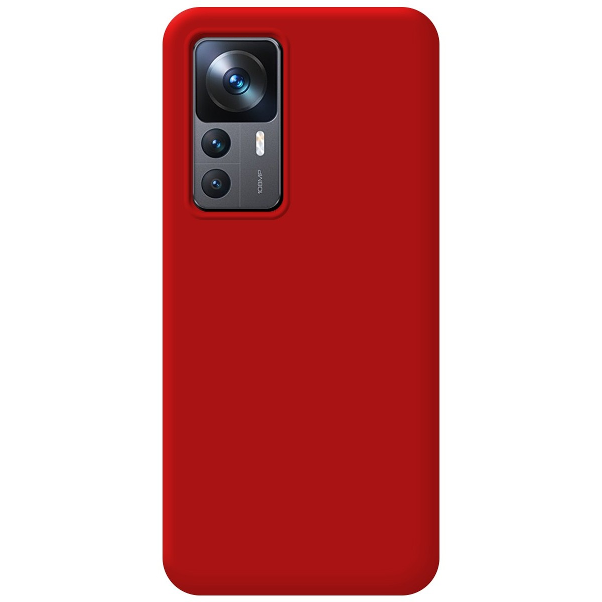 Custodia per telefono rossa, il retro mostra la fotocamera e il flash.