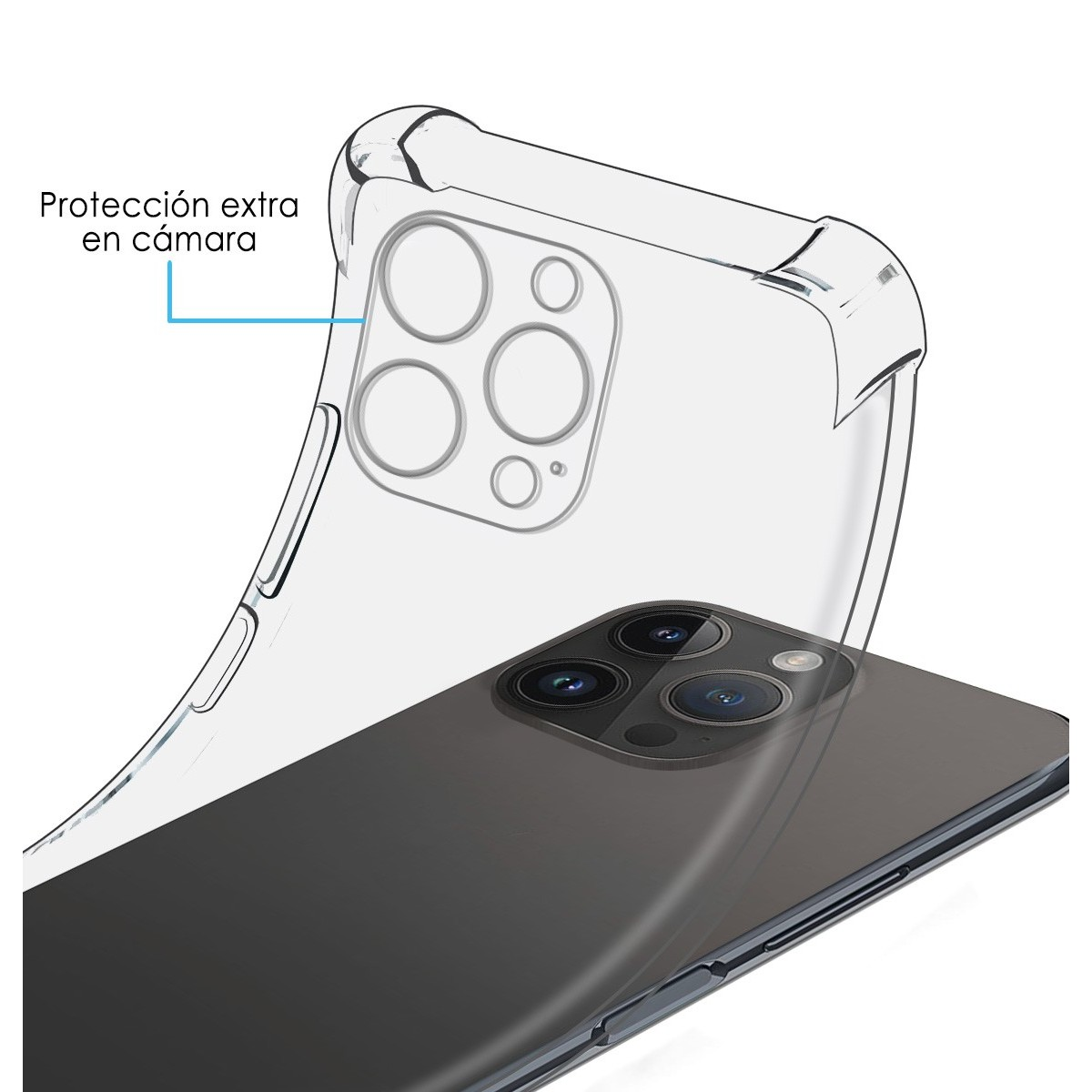 Un telefono con una custodia protettiva trasparente.