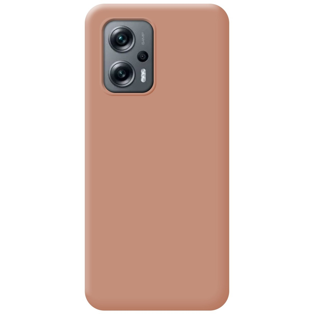 Una custodia per telefono in tinta unita color pesca con un modulo fotocamera nella parte superiore.