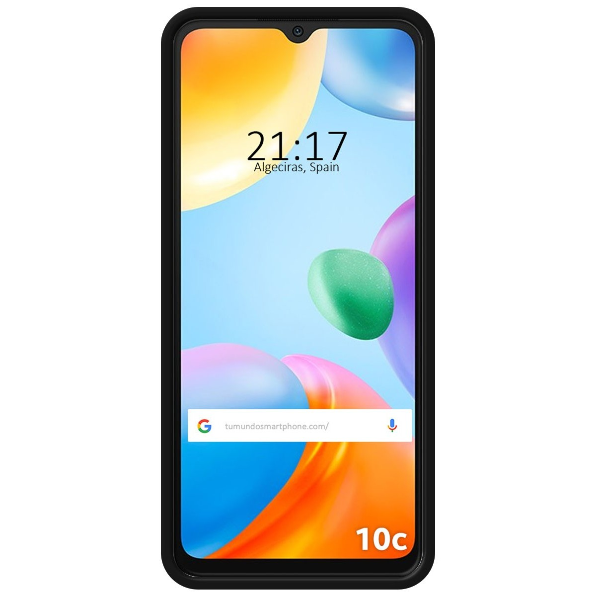 Schermo del telefono con sfondo astratto colorato. Ora e data visualizzate.