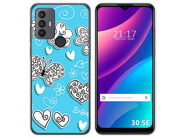 Funda Tipo Cartera Con Mandala Para TCL 30 SE / 305 / 306 – Cuero Sintético Azul, Soporte Y Ranuras