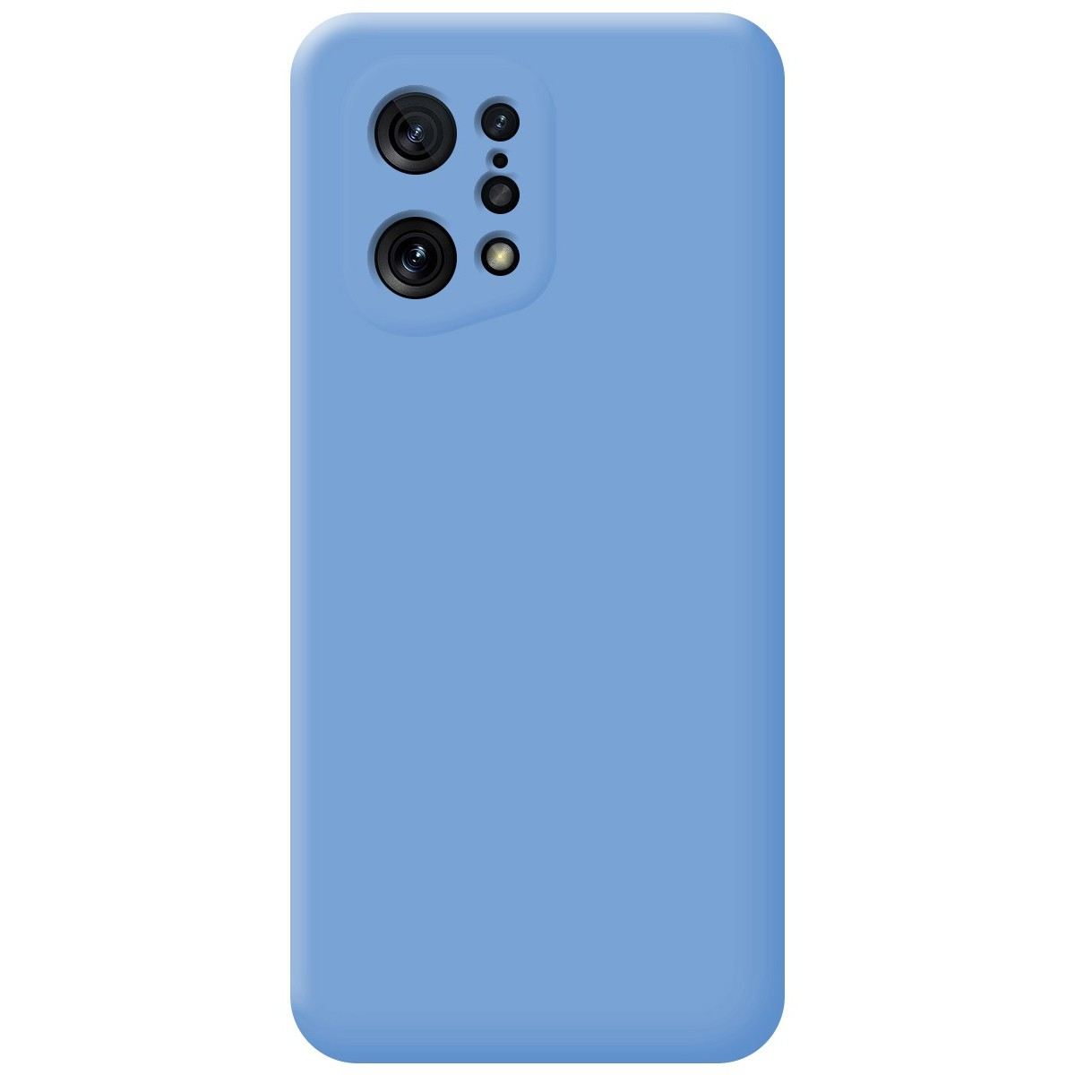 Funda de teléfono azul claro. La pantalla está apagada.