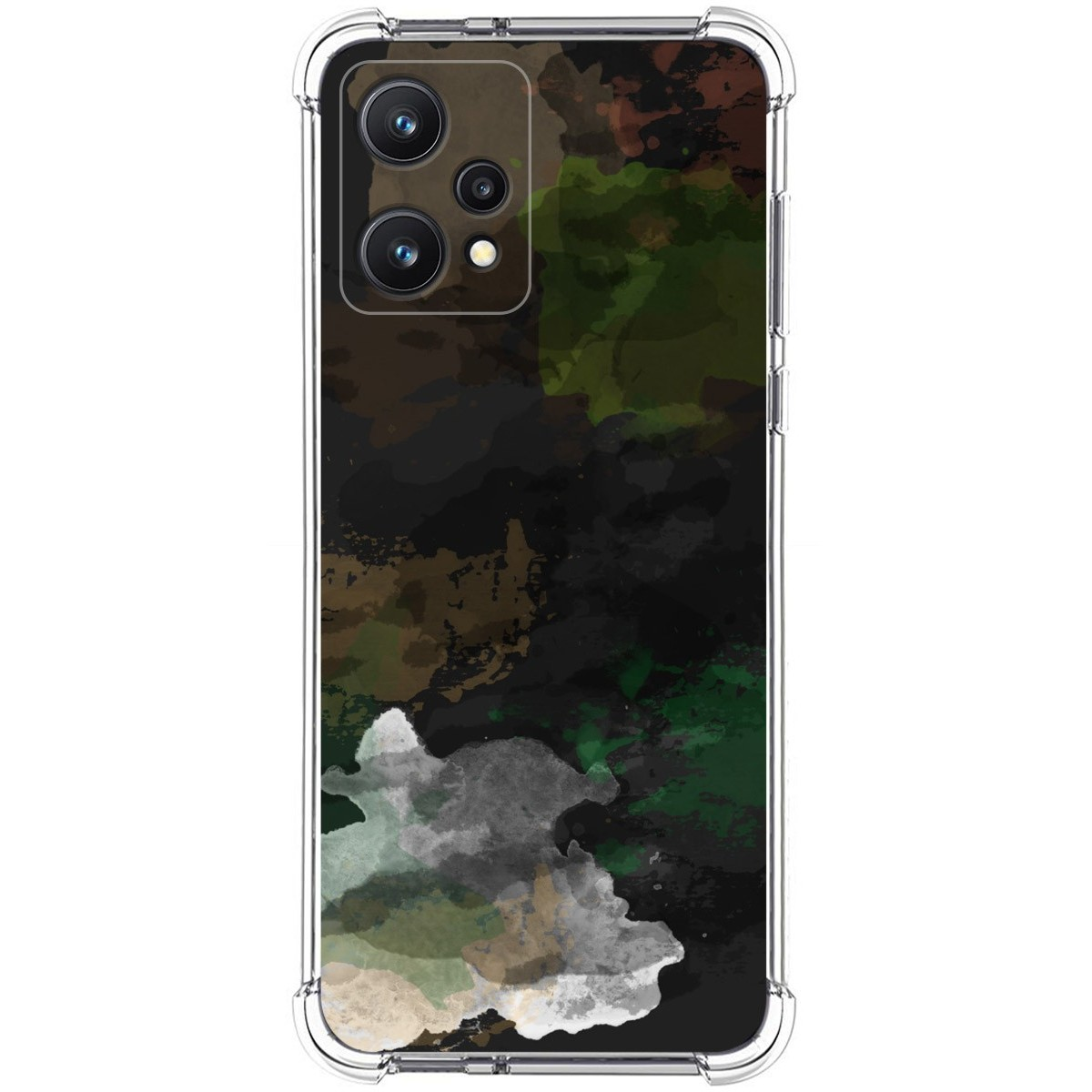 Funda de teléfono con diseño abstracto de acuarela en verde, marrón y negro.