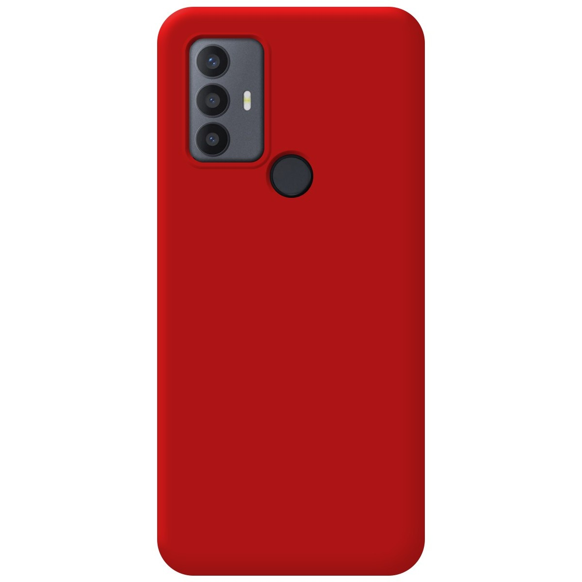 La custodia del telefono è rossa. Il telefono stesso non è visibile.