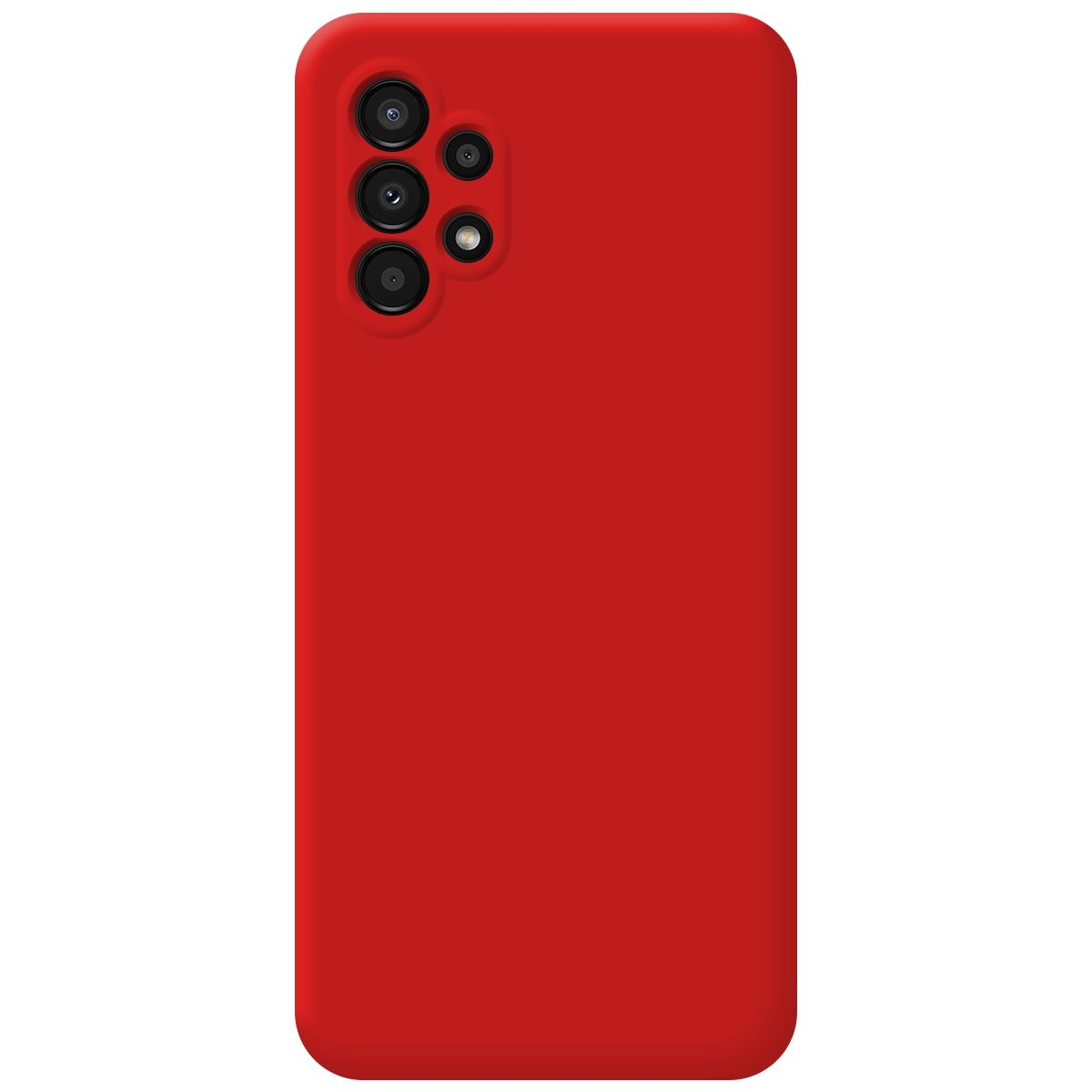 Funda de teléfono roja con un módulo de cámara en la parte trasera.