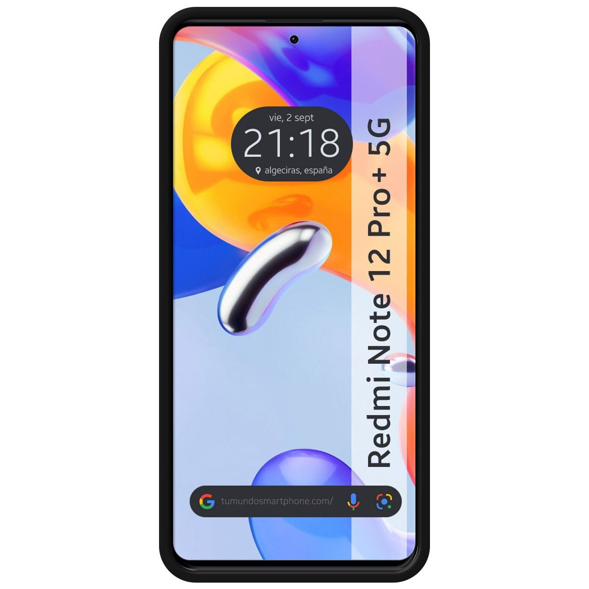Schermo: ora 21:18, Spagna. Redmi Note 12 Pro + 5G. La custodia è nera.