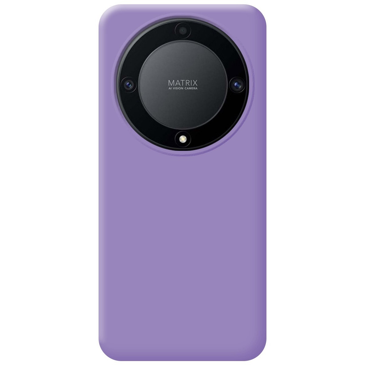 Funda de teléfono morada con módulo de cámara negro. Presenta el texto Matrix AI Vision Camera.