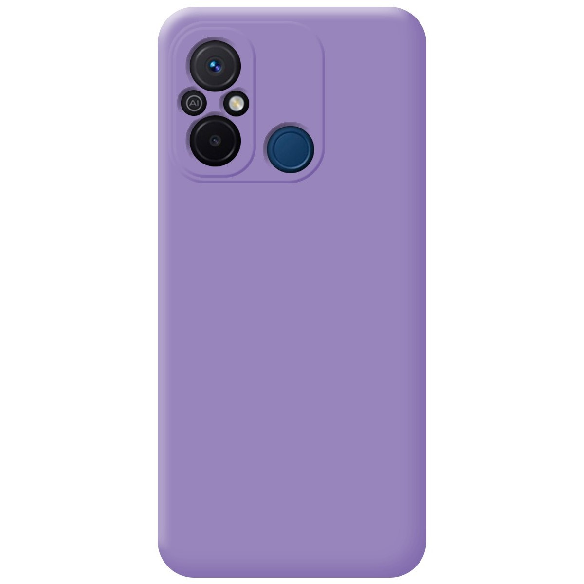 Custodia per telefono viola tinta unita, con i dettagli della fotocamera e del flash del telefono.
