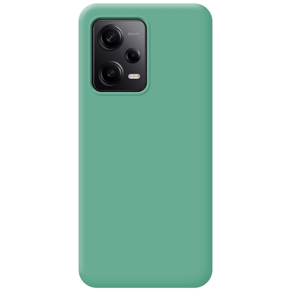 Custodia per telefono verde menta tinta unita. La custodia è solida e ha una fotocamera e un flash.