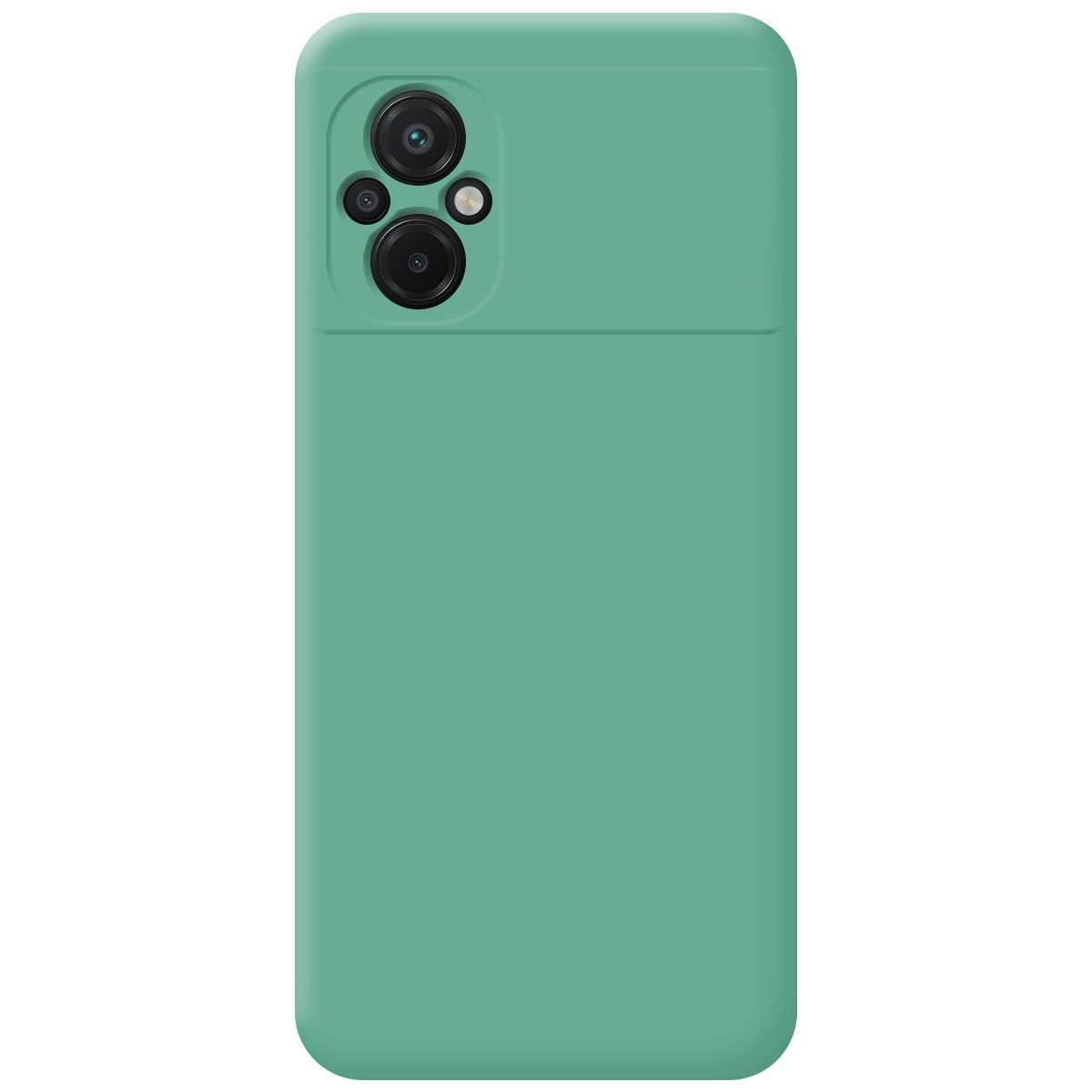Custodia per telefono verde acqua unita con lenti della fotocamera in alto.