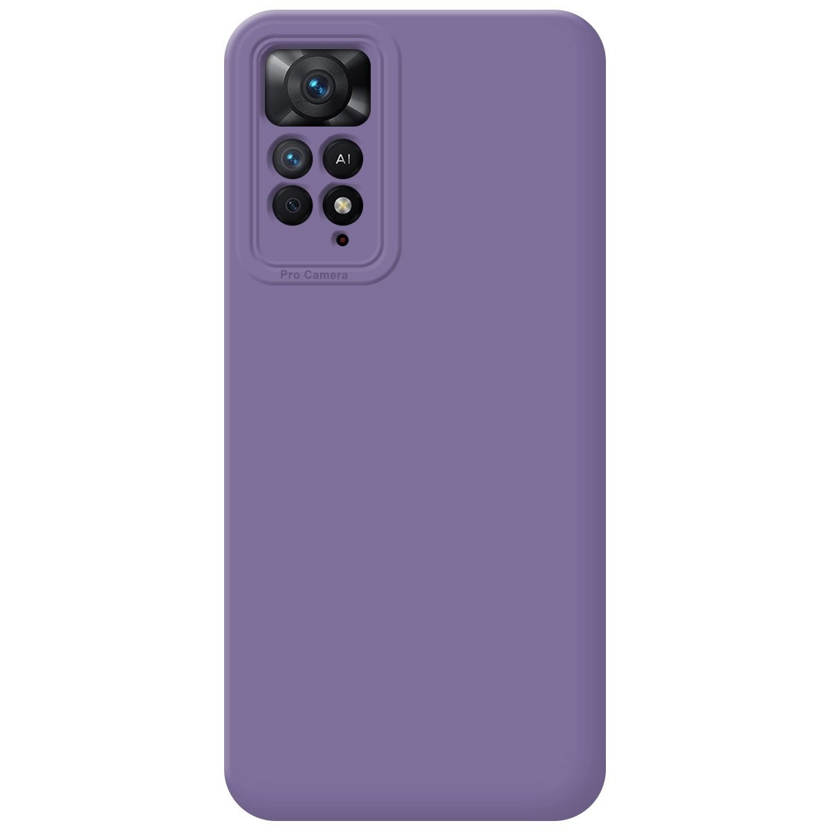 Custodia per telefono viola con un array di fotocamere multiple.