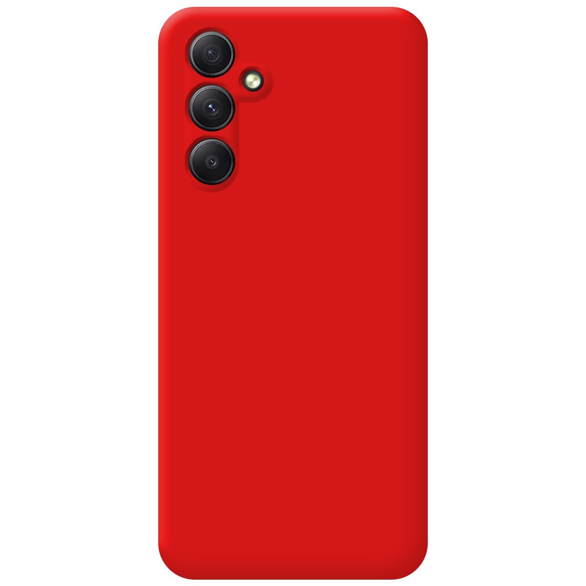 Custodia per telefono rossa. Il telefono ha tre obiettivi.