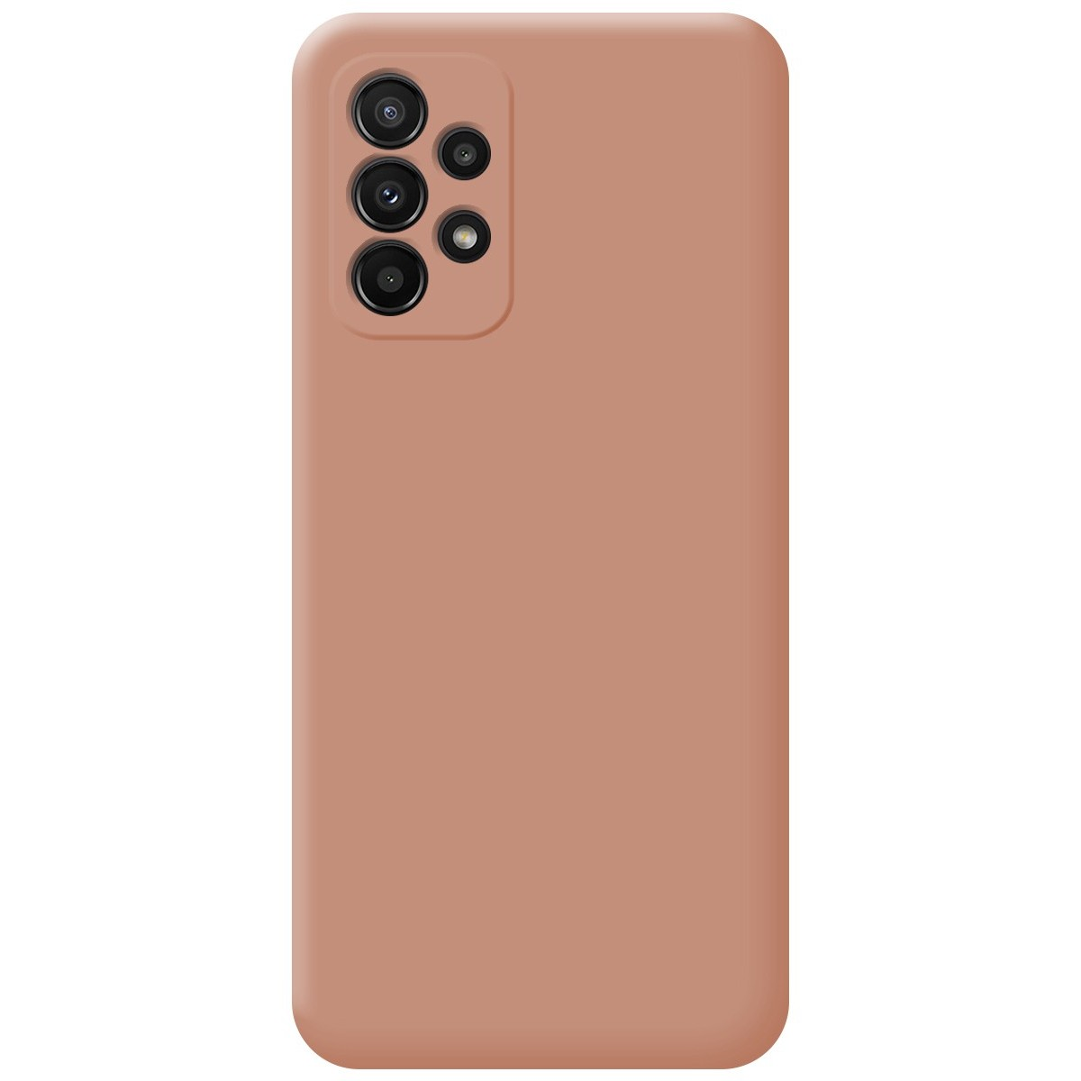 Una custodia per telefono tinta unita color corallo con modulo fotocamera in alto.