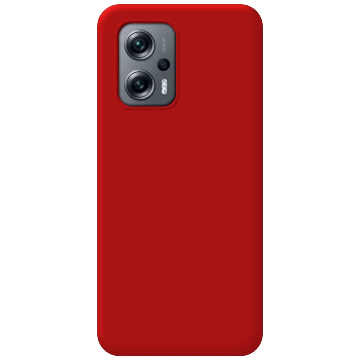 Custodia per telefono rossa con due fotocamere in alto. La custodia è rosso tinta unita, senza design.