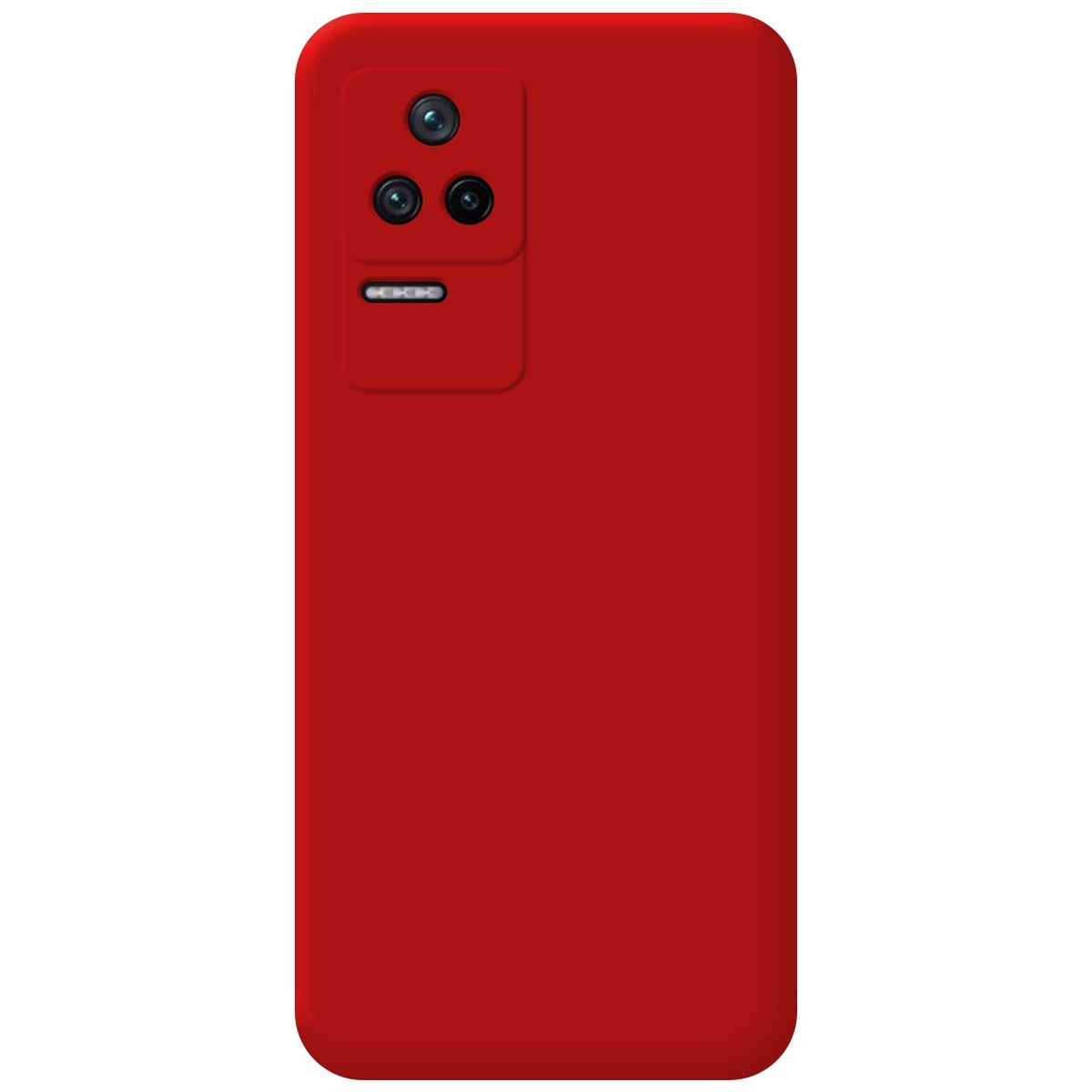 Custodia per telefono rossa con un modulo fotocamera e un telefono.