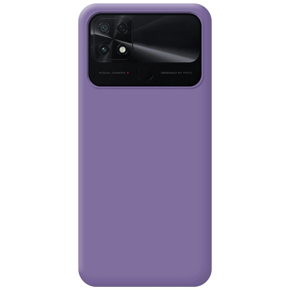 Custodia per telefono viola con una serie di fotocamere sul retro.