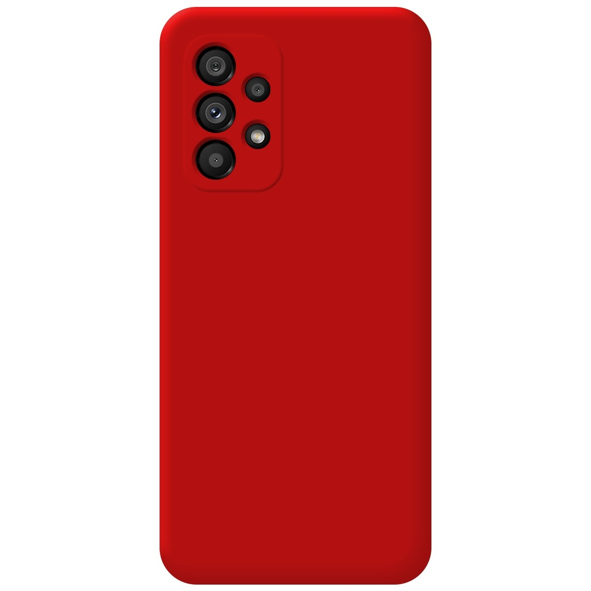 Custodia per telefono rossa con sporgenza della fotocamera. Lo schermo del telefono visualizza un'interfaccia.