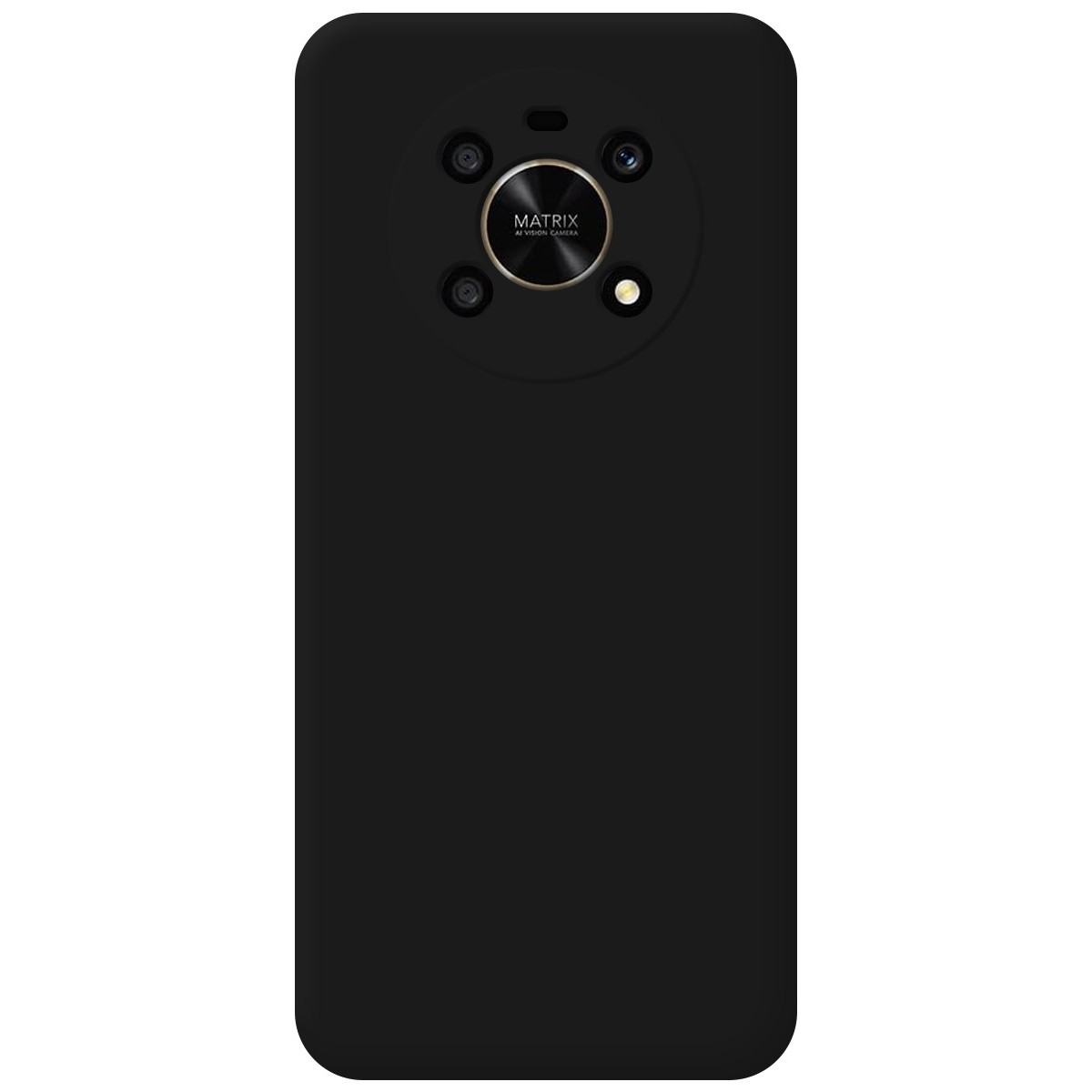 Funda de teléfono negra con diseño de matriz en la parte posterior. Contiene cámaras y las palabras 'MATRIX AI VISION CAMERA'.