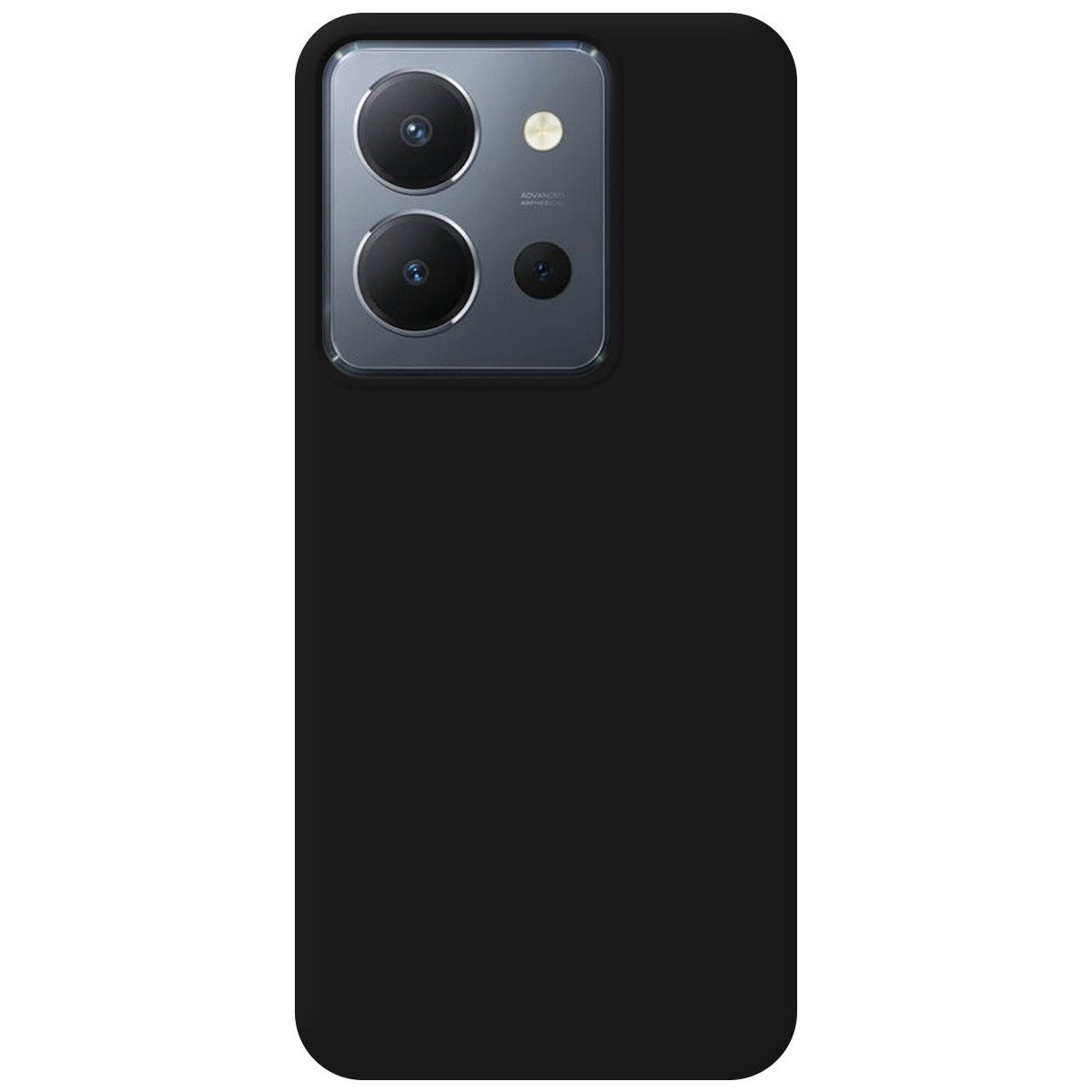 Custodia per telefono nera con sistema a tripla fotocamera.