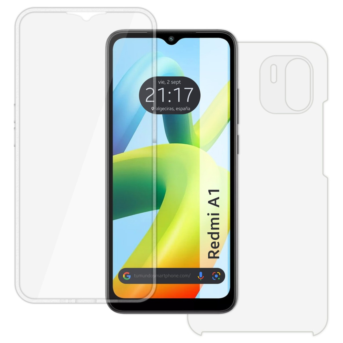 Telefono con protezione schermo e protezione aggiuntiva.