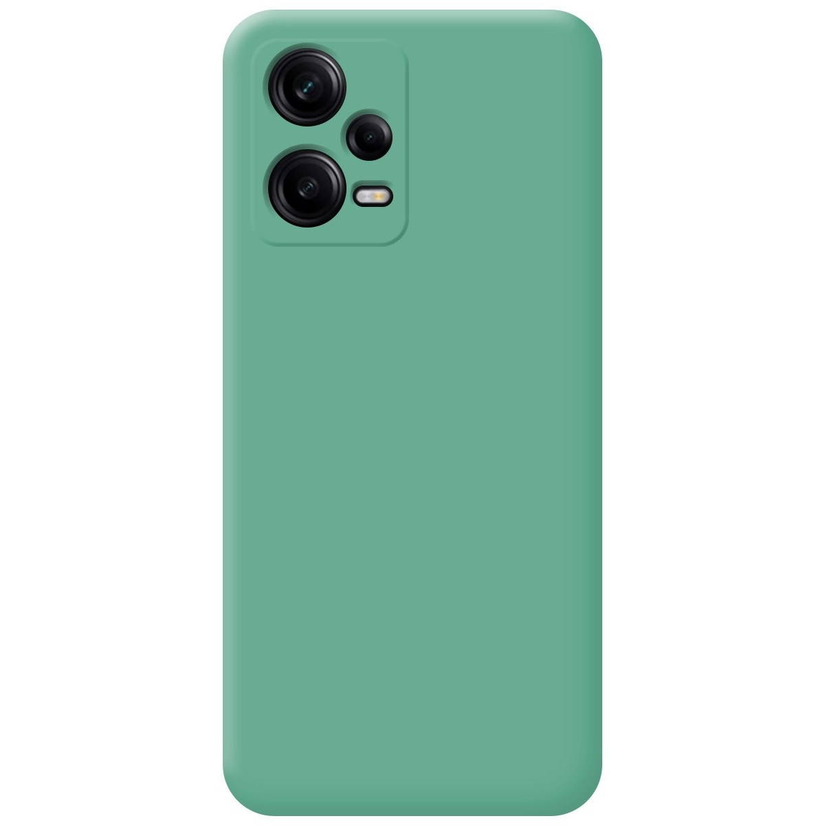 Una custodia per telefono verde acqua tinta unita con il modulo fotocamera in alto.