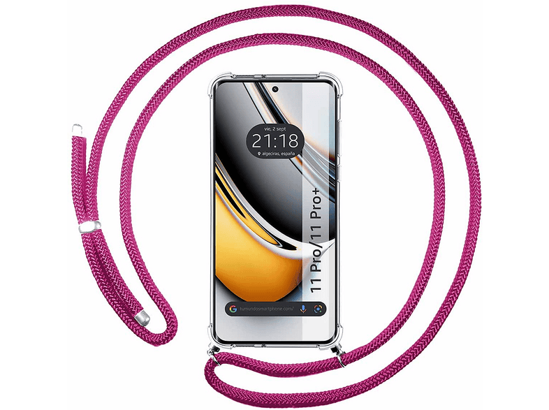 Funda Personalizada Para Realme 11 Pro / 11 Pro+ - Transparente Con Cordón Rosa Fucsia E Impresión A Medida