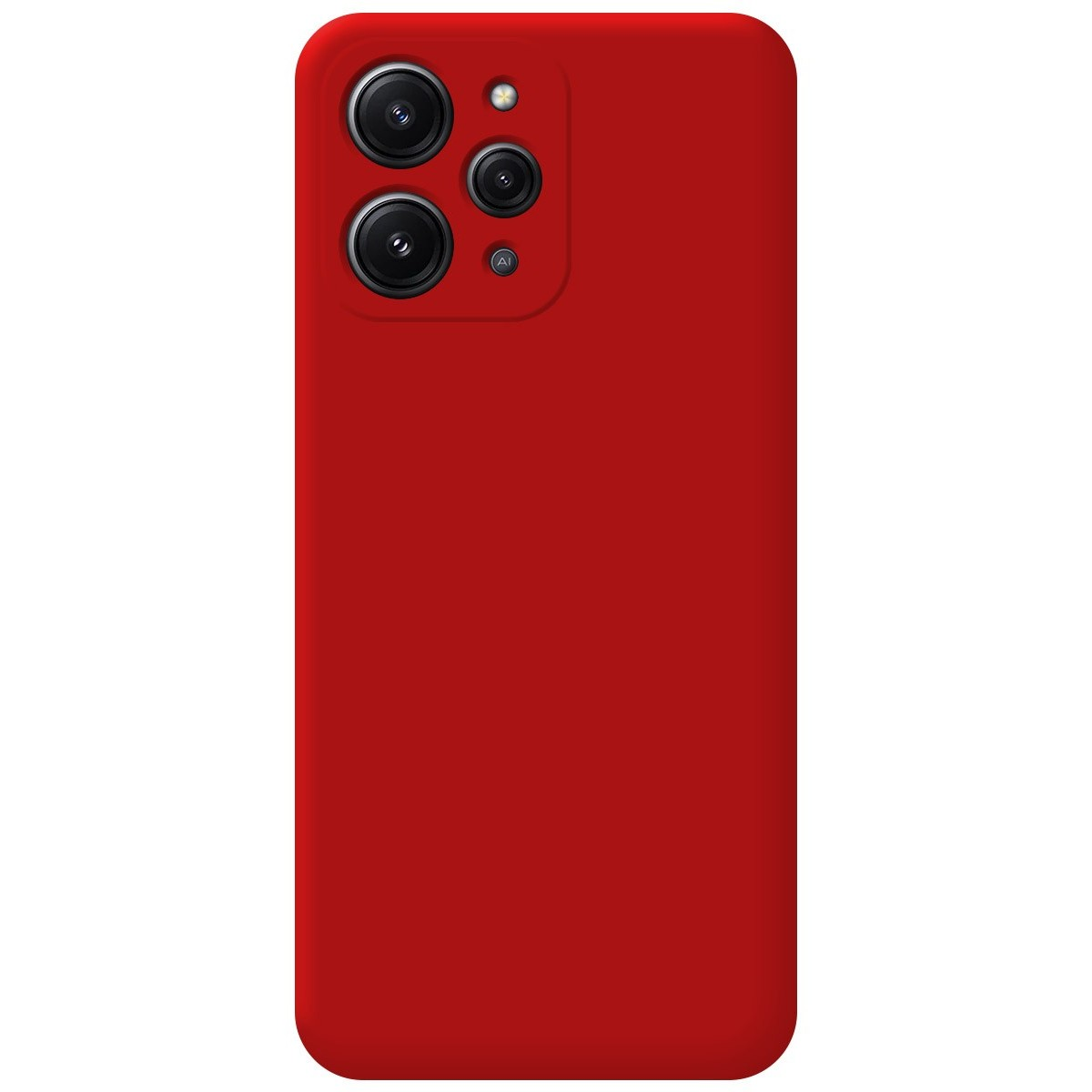 Custodia rossa per telefono con tre obiettivi della fotocamera.