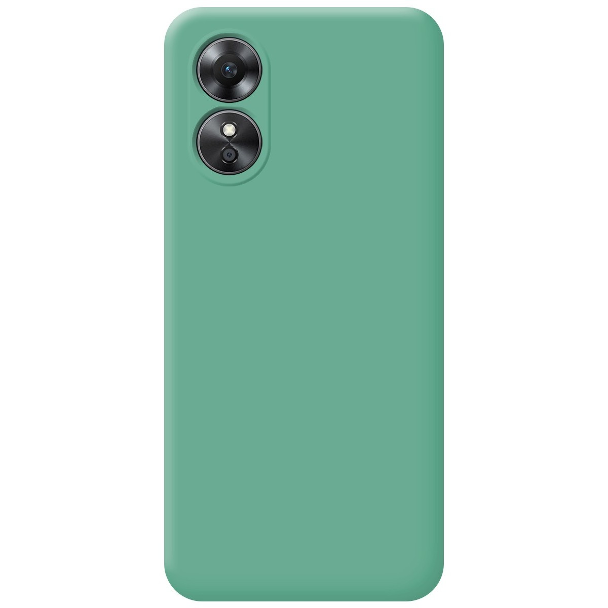 Custodia verde con fotocamere. Design semplice e tinta unita. Obiettivi scuri.