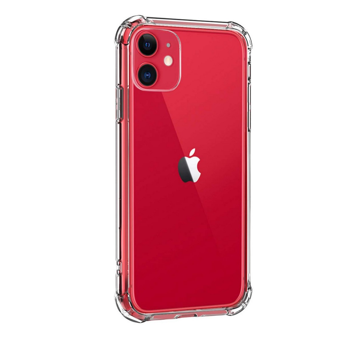 Custodia per telefono con cornice trasparente e retro rosso con logo Apple.