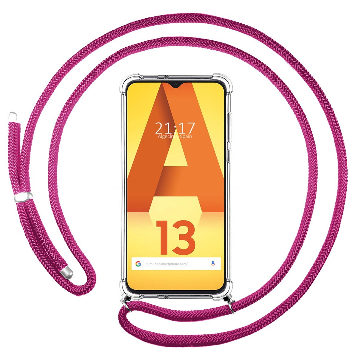 Cinturino rosa per telefono con una custodia con il numero 13.