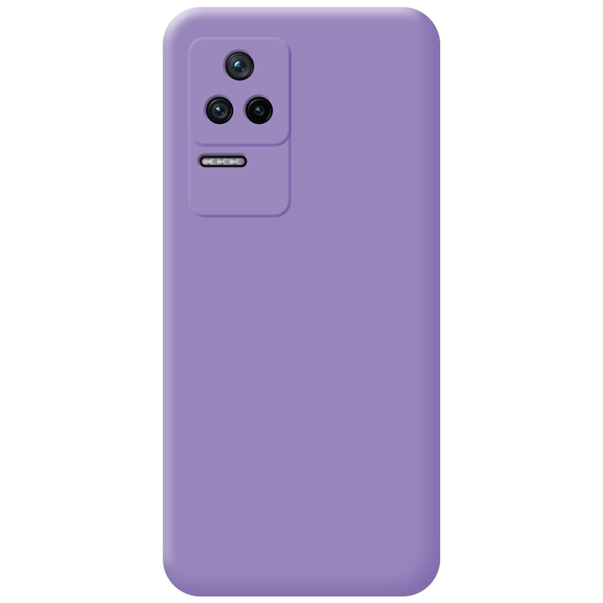 Custodia per telefono lilla chiaro con tre obiettivi e un flash.