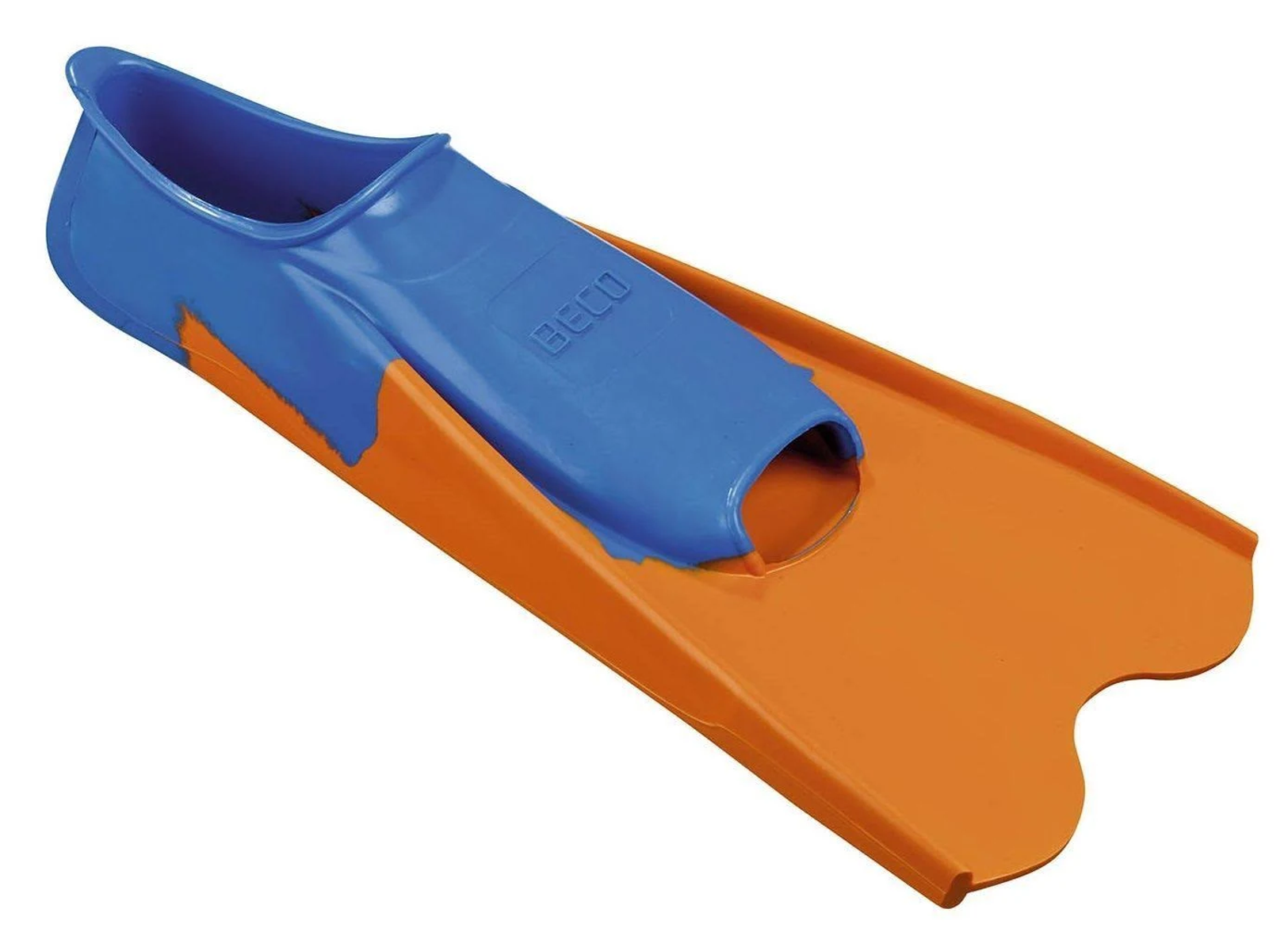 Pinne blu e arancioni. Sacca blu per i piedi e pinna arancione.