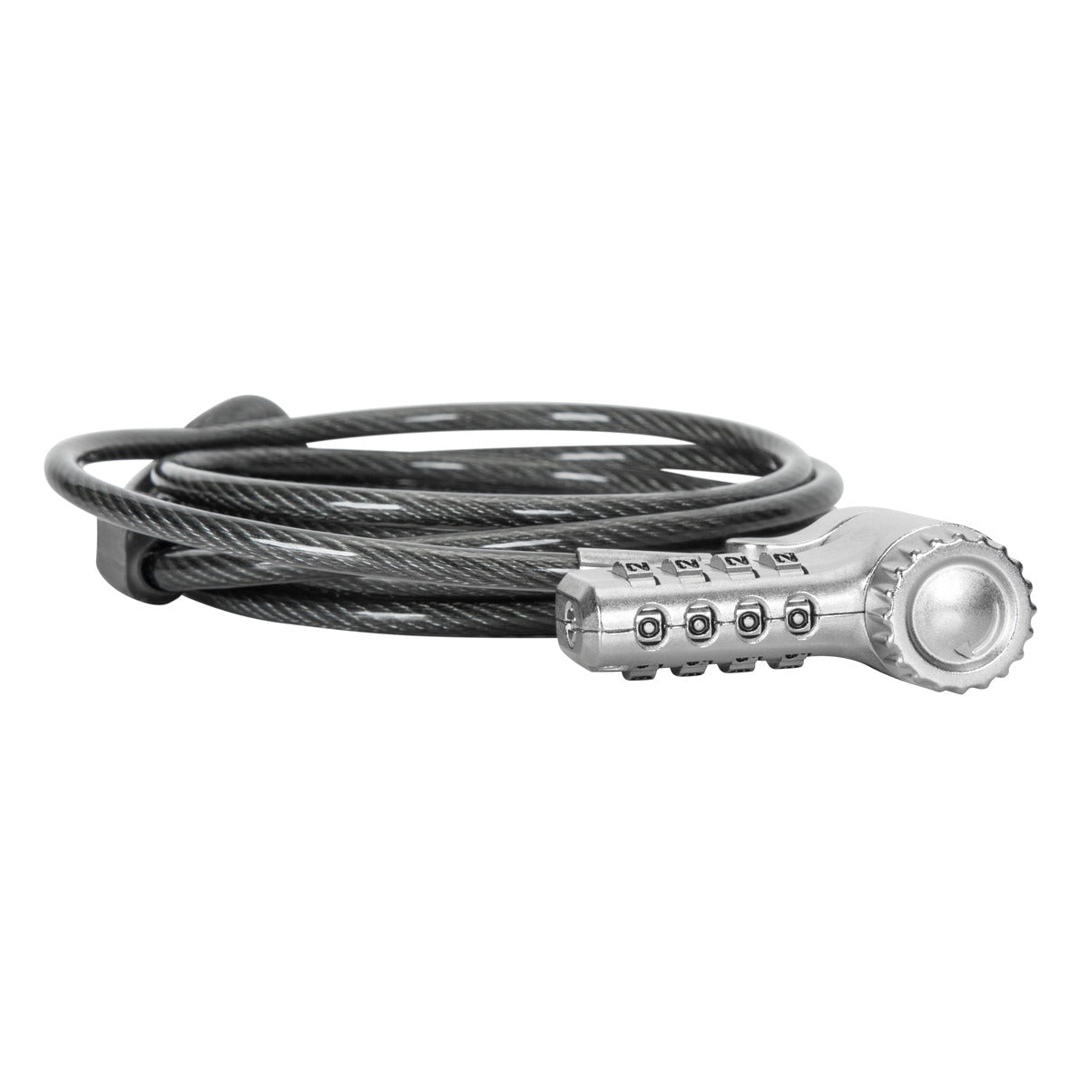 Ein Zahlenschloss mit Stahlkabel, mit Zahlen auf dem Kombinationsabschnitt.