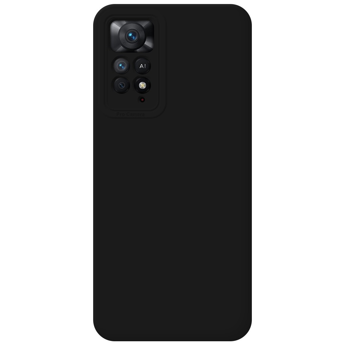 Custodia per telefono nera con modulo fotocamera nell'angolo in alto a sinistra.