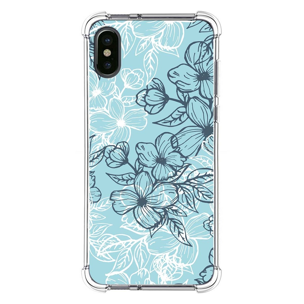 Funda con un patrón floral azul sobre fondo blanco.
