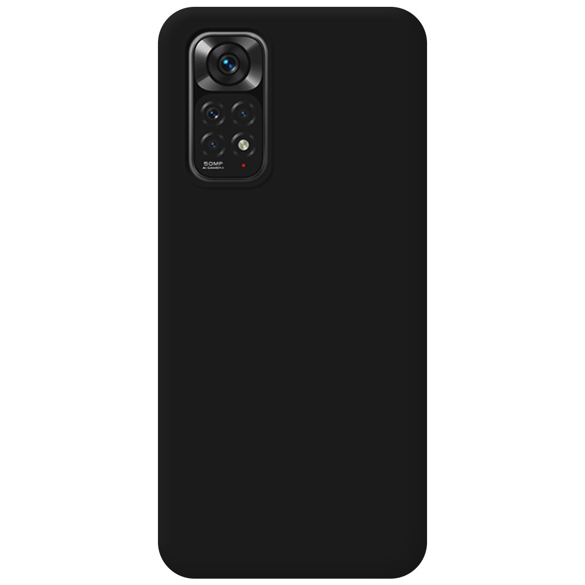 Funda de teléfono negra con triple cámara. Diseño sencillo.