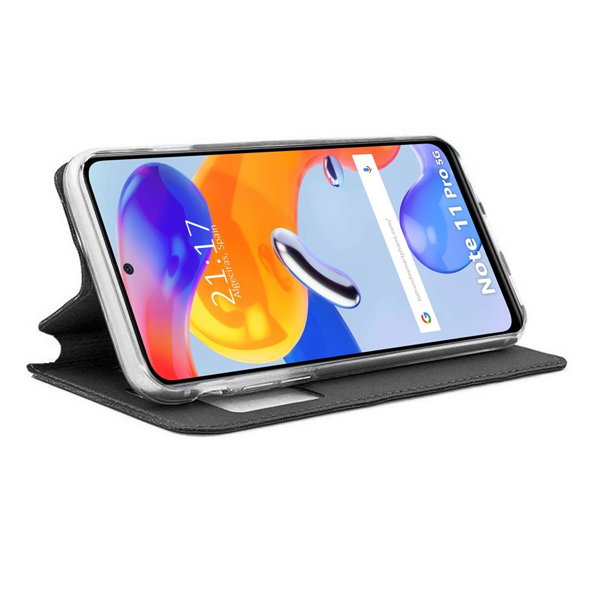 Custodia per telefono con uno smartphone e un supporto.