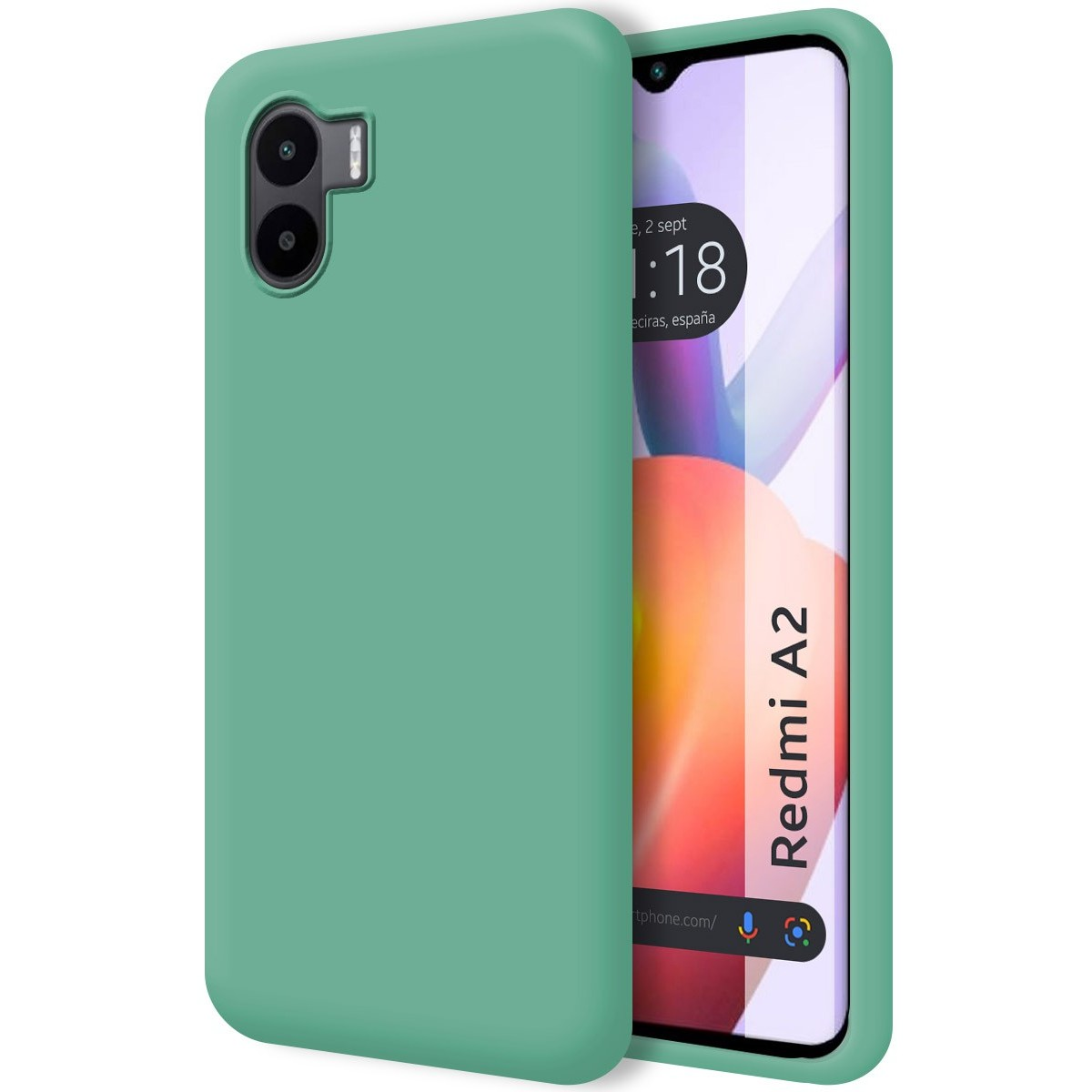 Custodia: colore verde, schermo mostra ora e app. La custodia copre la fotocamera del telefono.