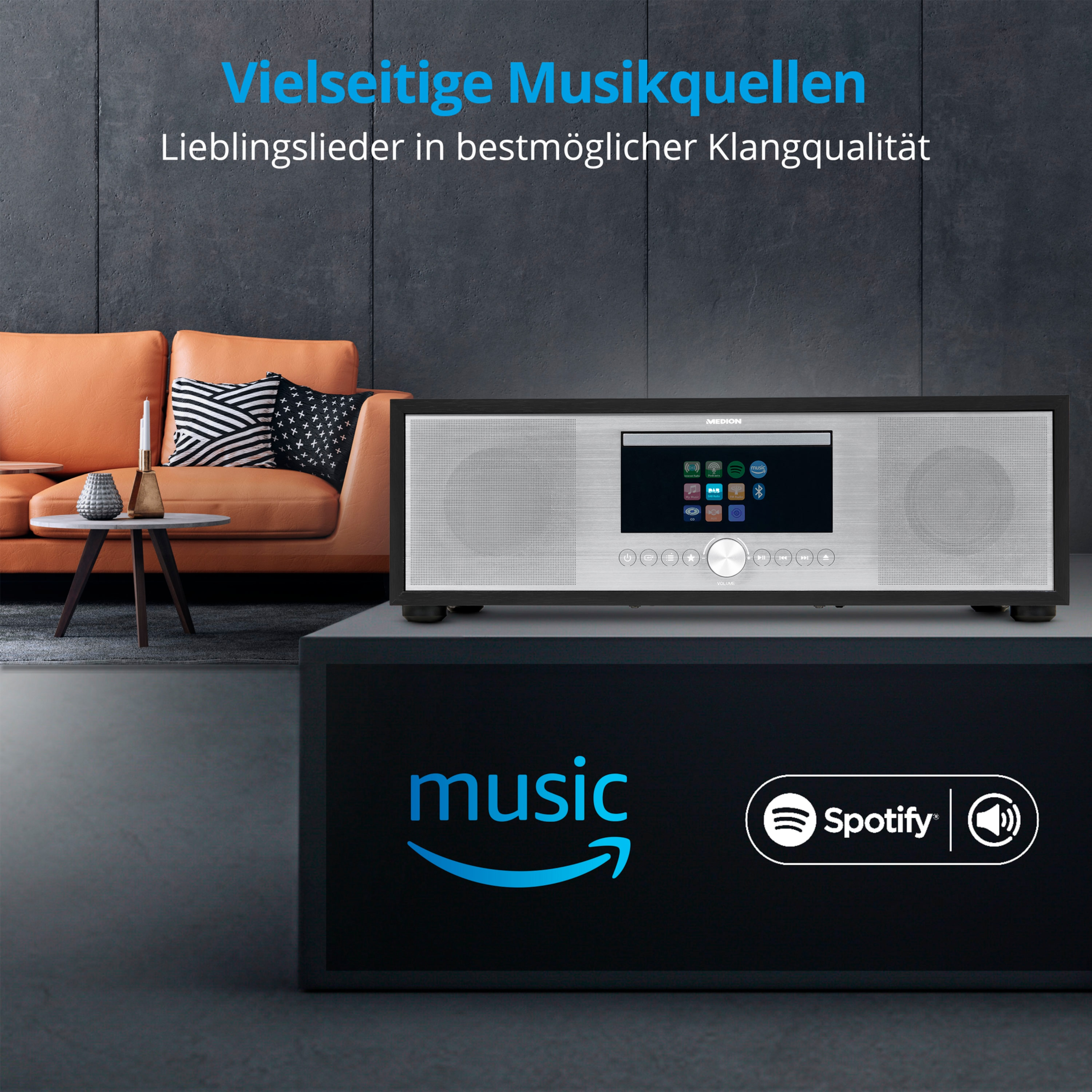 Internetradio, LIFE® Bluetooth®, Radio, WLAN KW, MEDION Player, All-in-One Internet/DAB+/PLL-UKW Audio CD/MP3- P66400 silber System,