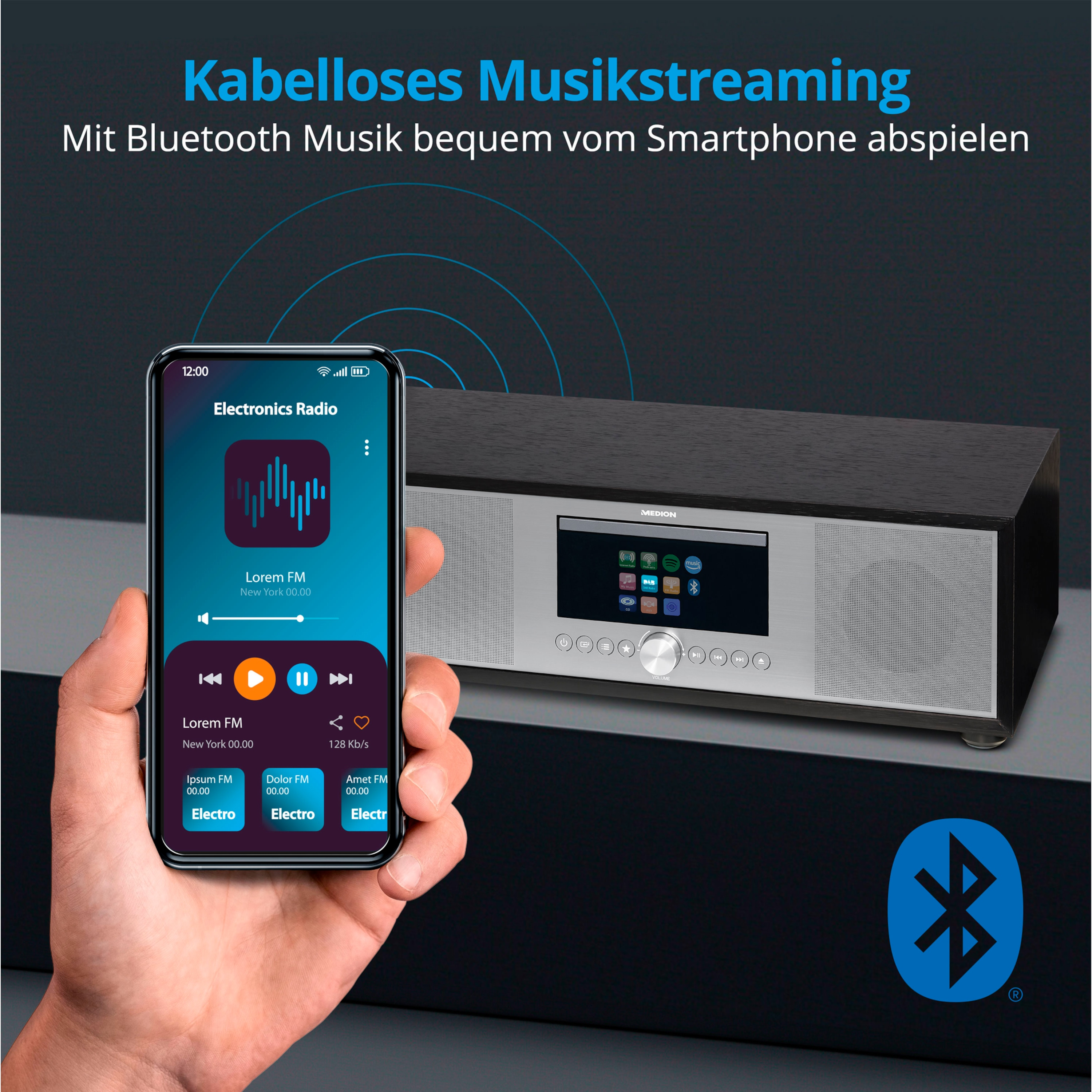 Internetradio, LIFE® Bluetooth®, Radio, WLAN KW, MEDION Player, All-in-One Internet/DAB+/PLL-UKW Audio CD/MP3- P66400 silber System,