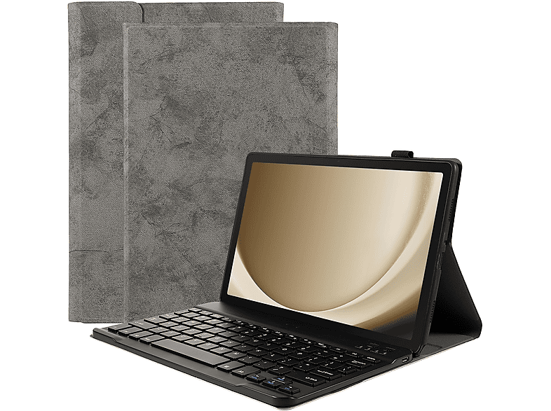 CAZY Tastatur Hülle Kompatibel mit Galaxy Tab (AZERTY) Tablethülle Backcover für Samsung Kunstleer, Grau